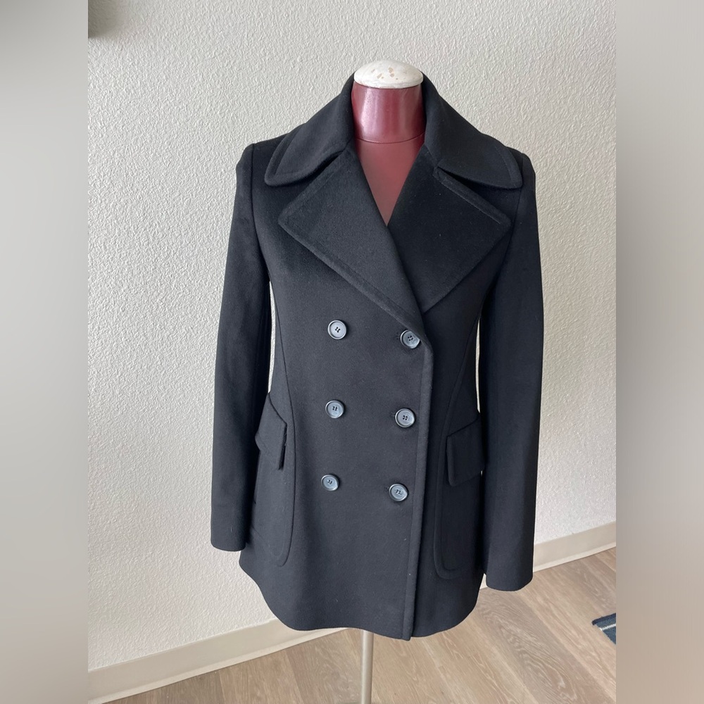 Fleurette Loro Piana Women's 100% Wool Black Double Breasted Coat Size 6